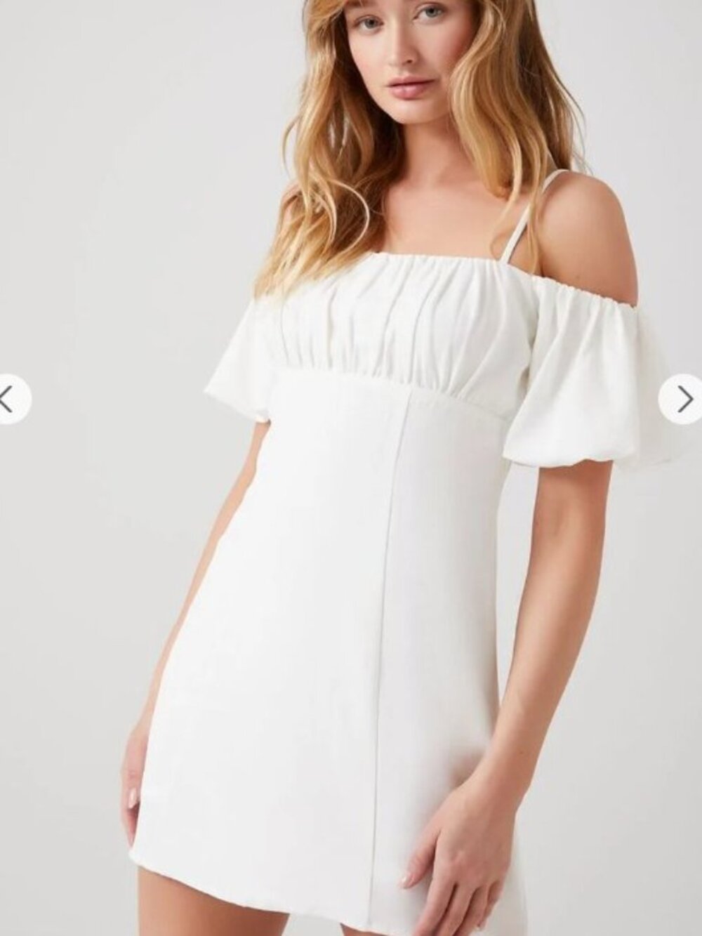 FOREVER 21 White Open-Shoulder Mini Dress Medium M